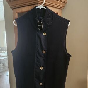 Navy Sleeveless Vest with Zipper And Button Closure
